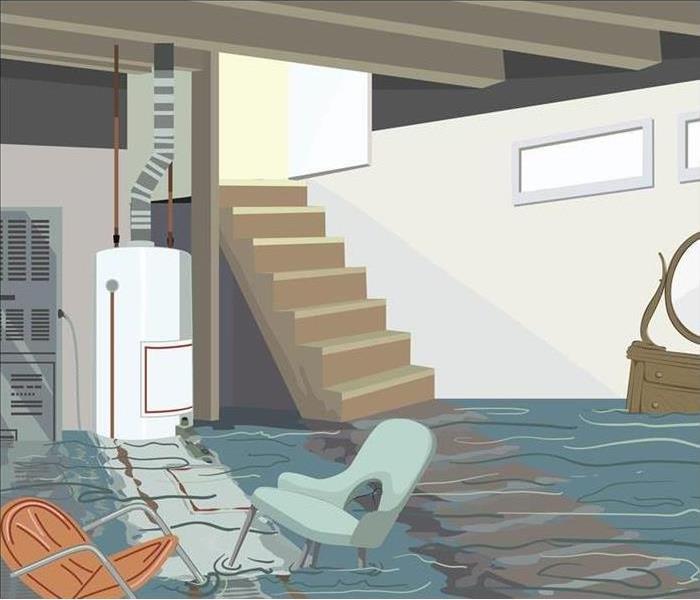 picture of flooding, stairway, basement