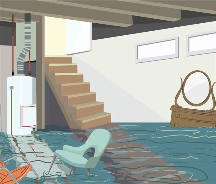 flooded basement cartoon, wood steps